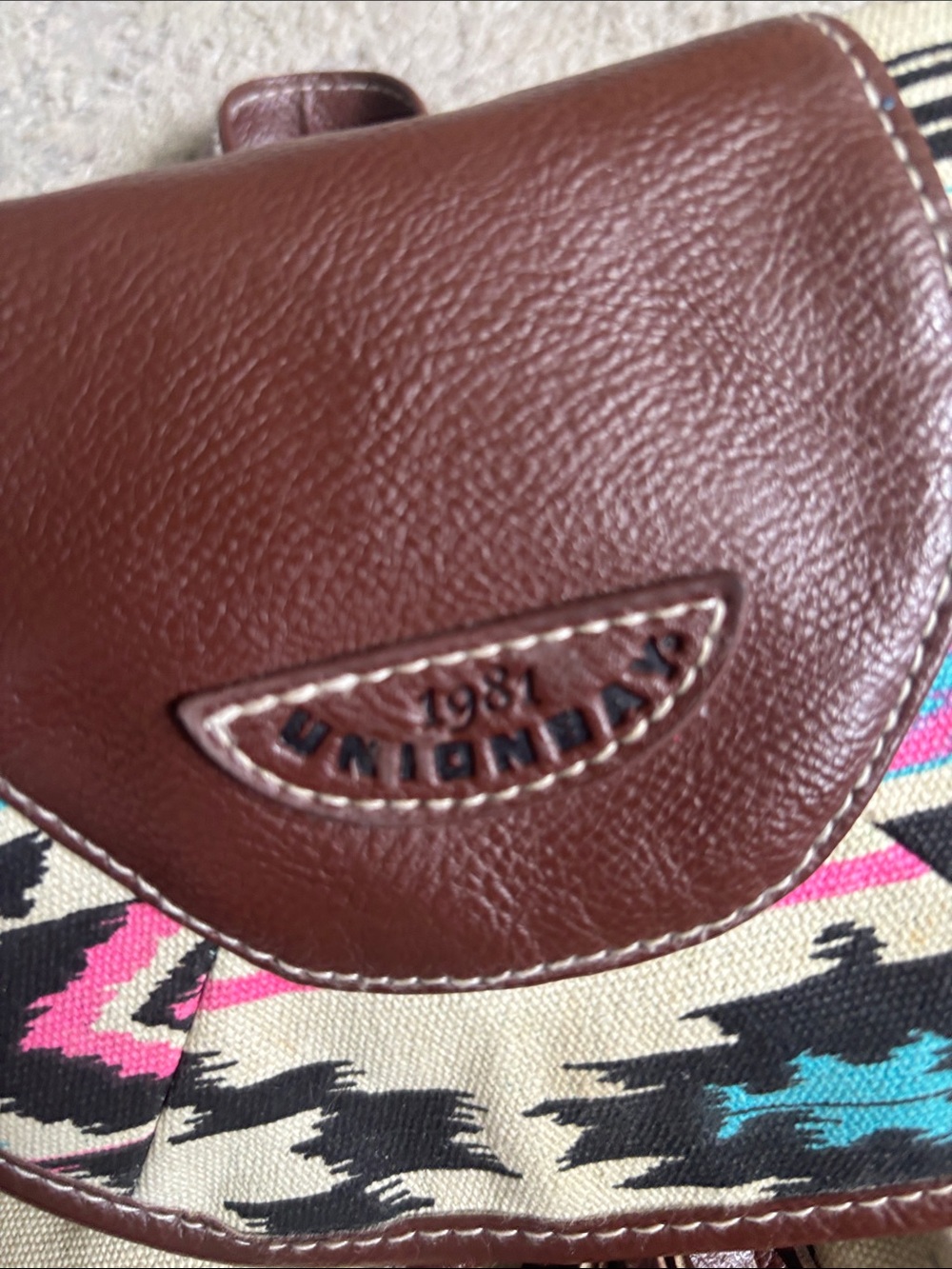 UNIONBAY Cream Canvas Backpack with Pink & Teal Aztec Trim - Picture 2 of 5